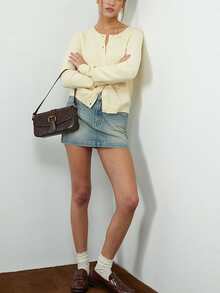 Womens Cardigan Sweaters Round Neck Long Sleeve Lightweight Button Down Sweater 2026 Spring Knit Tops - Yellow - View 5