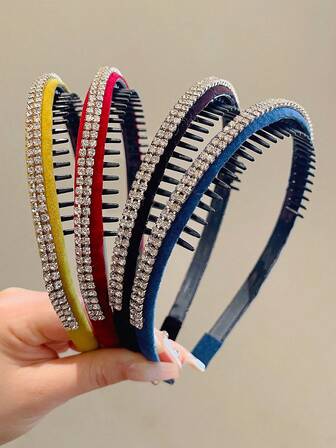 4pcs Adult Fashionable Versatile Accessories, Women's Flocked Fabric Luxury Rhinestone Non-Slip Headbands, Suitable For Festivals, Parties, And Everyday Use ,Hair Band ,Diadema ,Hair Hoop