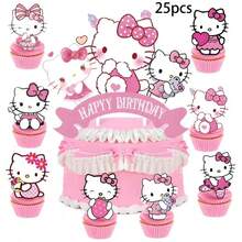 75 Peças Decorações e Cartões de Bolo com Tema Sanrio KT Cat, Estilo Fofo Inclui KT Cat, Melody, Kuromi e Mais, Rosa, Roxo e Preto, Formas Diversas, Adequado para Festas de Aniversário, Crie uma Atmosfera Encantadora para a Mesa de Sobremesas, Decoração Adorável para Realçar as Guloseimas da Festa - Multicolorido - Visão 9