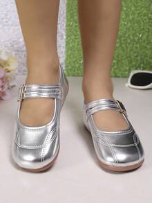 2026 Spring & Autumn New Children Flat Shoes, Girls Casual Fashion Versatile Comfortable Soft Bottom Round Toe Flat Shoes, Student Shoes, Princess Shoes - Silver - View 2