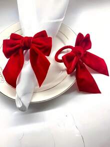 4pcs/6pcs/12pcs Bow Napkin Rings, Velvet Fabric Holiday Napkin Buckles, Gold Red Green Napkin Rings, Simple Napkin Rings, Hotel Table Setting Bow Tableware Napkin Buckles, Wedding Table Napkin Rings, Suitable For Various Occasions, Women's Gatherings, Fashionable Elegant Weddings And Various Parties - Multicolor - View 4