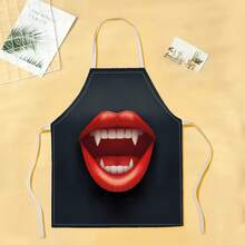 1pc Red Lip Pattern Apron, Creative And Interesting Fashionable Printed Apron, Easy-To-Clean Kitchen Cooking Apron, Creative Home Apron - Multicolor - View 7