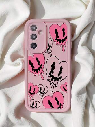 Funda de teléfono minimalista de moda a prueba de golpes con cara sonriente pintada de color rosa, compatible con Samsung Galaxy S25/S25 PLUS/S25 Ultra, A16, A36, A26, A56, A50, A12, A32, A52, A72, A51, A21S, A13, A14, S24, S24 PLUS, S24 Ultra, S20, S23, S22, A53, S20 FE, S21, Cubierta protectora de teléfono
