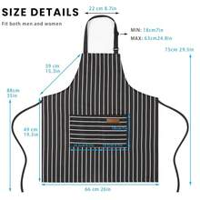 2 Pack Adjustable Bib Apron With 2 Pockets Chef CooFKing Kitchen Restaurant Aprons For Women Men,Blue/FFBlackssstripes - Blue/FBlacksstripes - View 4