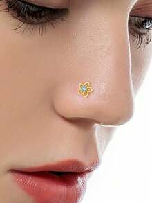 2 chiếc khuyên mũi hình chữ L bằng thép không gỉ mạ vàng/bạc và đính đá CZ xanh dương, thiết kế hoa, dành cho nữ - Thích hợp cho đeo hàng ngày, dự tiệc và các phong cách thời trang. - Vàng + Bạc - Xem 6