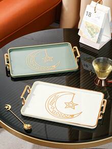 1 Peça Conjunto de Bandeja de Plástico com Estrela e Lua do Ramadã para Armazenamento e Organização de Alimentos, Bandeja Multiuso para Cozinha, Sala de Jantar, Sala de Estar, Adequada para Jogos de Chá, Utensílios de Vidro, Doces, Biscoitos, Pães, Casamentos, Festas, Presentes, Aniversários