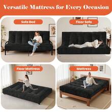 8" Futon Mattress Full Size, Futons Sofa Bed Sleeper Couch Bed, Roll Up Mattress With Shredded Foam & 2 Straps For Storage, Futon Floor Mattress For Living Room, Corduroy (Frame Not Included) - màu đen - Xem 5