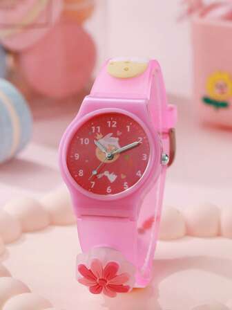 1 pezzo/set Orologio al quarzo in silicone morbido con motivo floreale a forma di carota e coniglio, adatto come regalo di compleanno, di fine anno, regalo di Natale