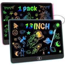 13英寸大屏幕电子写字板 - 一键可擦写可重复使用绘图板，配有触控笔，儿童教育艺术玩具，耐用PVC材质，创意学习工具，现代儿童家具，光滑表面，适合作为圣诞节、万圣节等11个节日的礼物 - 彩色 - 查看 3