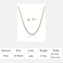 MDFUN 18K Gold Plated 4mm Round Cubic Zirconia Tennis Necklace And 6mm Earrings Jewelry Set, Unisex - Gold - View 13