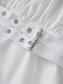 Womens Mini Tank Dress Summer Sleeveless Halter Neck Ruffle Hem Dress Short Belted Dress - White - View 5