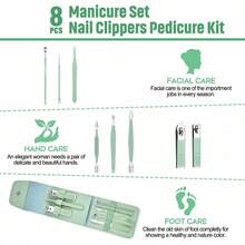New 6 Pcs Ear Wax Removal Tool Set With Storage Tube, + 8 Pcs Nail Clipper Set - Xanh lá cây + Xanh lá cây - Xem 2