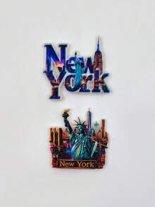 Ímã de geladeira com um dos principais pontos turísticos de Nova York: Estátua da Liberdade e vista noturna do horizonte. Lembrança de viagem, adesivo magnético 3D, presente decorativo criativo, sofisticado ímã de geladeira em PVC com resina em relevo 3D, decoração de cozinha, ímã com paisagem mundialmente famosa, presente para amantes de viagens. - Multicolorido - Ver 7