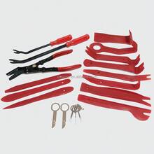 19 piezas/juego de clips para puertas de coche, herramientas de desmontaje de coche, kits de reacondicionamiento de DVD estéreo, herramienta de extracción de panel de moldura de plástico interior - Rojo - Ver 6