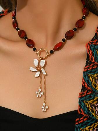 1pc Vintage Bohemian Asymmetrical Resin Block, Simulated Volcanic Stone Resin, Gold Heart Painted Pendant, DIY Beaded Jewelry, Includes Options: Antique Silver Flower, Silver Heart Painted, Burgundy Resin With CCB Beads, Heart Beaded Necklace, Bamboo Bead Sun Pendant, Flower Pendant Y-Necklace, Fashionable Beach Party Jewelry For Unique, Perfect, Sexy Ladies. Resin Size, Quantity, And Placement Are Randomly Produced As It Is Made From Multiple Molds Imitating Small Stones.