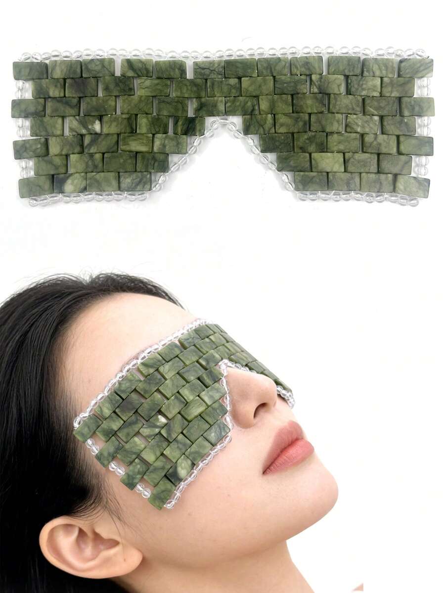 INYUSUN 1pc Jade Eye Mask, Cooling Jade Eye Patch Massager, Jade Eye Patch, Eye Massager, Portable & Practical Relaxation & Sleep Aid Eye Massager, Facial Care Eye Mask, For Use During Sleep - Army Green - View 1
