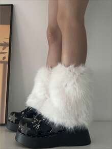 1双女士加厚仿毛皮腿套 - 短靴套，冬季保暖配饰，适合过膝靴，Y2K风格派对装扮（可搭配牛仔裤/毛衣） - 理想的冬季配饰 - 彩色 - 查看 3