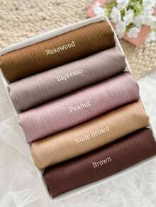 5pcs/Pack Satin Textured Solid Color Muslim Women Hijab Scarf Set