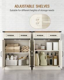 HaluPeit Bathroom Storage Cabinet, Freestanding Bathroom Floor Cabinet With Drawers & Doors, Farmhouse Buffet Cabinets With Adjustable Shelf, For Kitchen, Living Room, Entryway, White Brown - trắng nâu - Xem 6