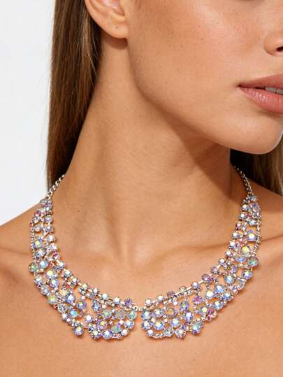 1件夸张奢华翅膀项链，闪耀夺目的水钻颈链，性感闪亮，适合派对、婚礼、情人节礼物