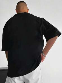 Manfinity Dauomo Hombre Verano letra impresa cuello redondo manga corta camiseta casual - Negro - Ver 2