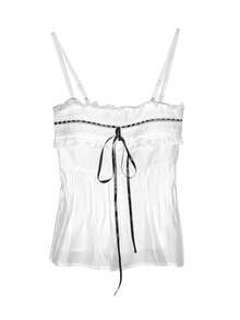 女式蕾丝边露肩系带短款上衣 - 白色 - 查看 2