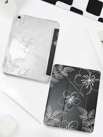 这款精美可爱的卡通黑花双面亚克力透明水晶后盖，具有出色的抗冲击性能，适用于第7、8（10.2英寸）和第10代iPad，以及第11代（A16）iPad（2024/2025款）。它内置笔槽，支持睡眠/唤醒功能和多种折叠支架模式。是万圣节和新年礼物的绝佳选择。