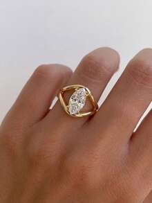 1 pièce Bague en argent sterling 925 incrustée de zirconium cubique creux classique exquise. Bague de soirée, de dîner de gala, cadeau d'anniversaire pour femme : bijou délicat pour femmes - œil de cheval évidé - Voir 6