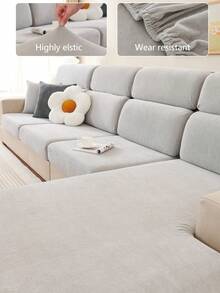 1 Stück Stretch Sofabezug, rutschfeste Vollabdeckung Sofa Sitzbezug, Chenille Stoff Allwetter Sofa Kissenbezug, dicker Sofa Überwurf, maschinenwaschbar, staubdicht, tierfreundlich, dekorativ, verstellbar für Ecksofa, Schlafzimmer, Büro, Wohnzimmer 1/2/3/4 Sitzer - Hellgrau - Übersicht 2