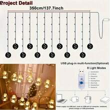 1 buah Lampu Tirai LED 114 LED, Lebar 3,5 Meter, Lampu String Bola Harapan Warna Hangat, Lampu String Bola Transparan dengan Antarmuka USB, Dekorasi Gantung, Cocok untuk Natal, Thanksgiving, Ulang Tahun, dan Dekorasi Pesta Dalam Ruangan - Tirai Bola Harapan - View 5
