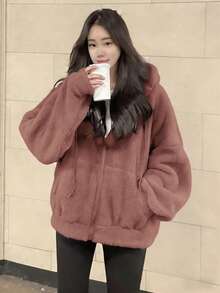 抽繩連帽衛衣款毛絨外套，百搭 歐美YK2風時尚休閒百搭女式連帽保暖開衫毛絨上衣 甜辣風夾克高級感保暖秋冬新款街頭學院風舒適溫暖毛絨外套女士長袖上衣 春秋季上新外出上衣 棉質女士上衣 女式街頭服飾運動溫暖女裝 休閒的毛絨上衣 春秋季上新外出上衣 棉質女士上衣 女式街頭服飾invierno，plumifero mujer，anorak de mujer，abrigos mujer de invierno>elegante，plumas mujer abrigo，μπουφάν，winterjas，bodywarmer，abrigo，giubbotto donna invernale curvy，outout capodanno，純色，時尚版女式上衣，寬鬆版女式上衣 - 紫色 - 查看 1