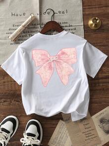 少女学生休闲印花白色圆领短袖T恤，夏季上衣 - 白色 - 查看 5