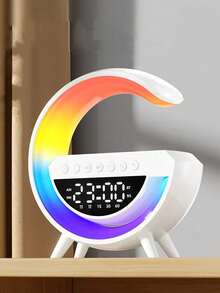 1/2pcs Multifunctional G-Shaped Bluetooth Speaker Digital Alarm Clock With Wireless Charging And RGB Ambient Light, Modern Gaming Room Decor Bedside Table Decor, Suitable For Bedroom, Home Office, Adjustable Ambient Light, Ideal Gift For Valentine's Day