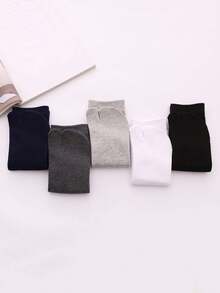 5 Pairs Men's Solid Color Cotton Toe Separator Mid-Calf Socks, Moisture-Wicking Breathable Sports Socks