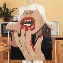 1pc Red Lip Pattern Apron, Creative And Interesting Fashionable Printed Apron, Easy-To-Clean Kitchen Cooking Apron, Creative Home Apron - Multicolor - View 10