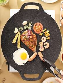 1 bandeja para hornear de hierro fundido antiadherente  Sartén de hierro antiadherente grande - Parrilla redonda para BBQ, ideal para camping al aire  uso en estufas de inducción, utensilios de cocina portátiles para comidas más saludables en casa o picnics, utensilios de cocina versátiles | Parrilla portátil | Diseño moteado, accesorios para parrilla al aire