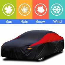 170T Car Cover With Reflective Strips, Waterproof, Snow-Proof, Dust-Proof, Durable, Scratch-Resistant, Made Of Oxford Cloth, Suitable For Various Vehicle Models, Provides Excellent All-Season Protection For Your Car - Black and Red - View 4