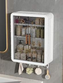 1个多功能壁挂式储物架，带挂钩 - 大容量，适合存放厨房调味料、浴室化妆品和护肤品