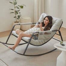 Silla mecedora ajustable extra grande y cómoda: asiento de plástico resistente con estructura robusta, silla de ocio versátil y portátil para interior y exterior, mueble de jardín, diseño de respaldo escalonado, sillón reclinable cómodo, tumbona de ocio, sillón reclinable decorativo, sillón de lactancia, silla mecedora con cojín grande, silla de patio, silla de relajación, mueble de exterior, silla mecedora, con capacidad para 2 personas. - Gris - Ver 7