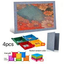 Foldable Puzzle Board Felt Mat With 4 Sorting Trays, Suitable For Puzzles Up To 1000 Pieces, Protective Mat Designed For Puzzling - Dark Grey - View 1