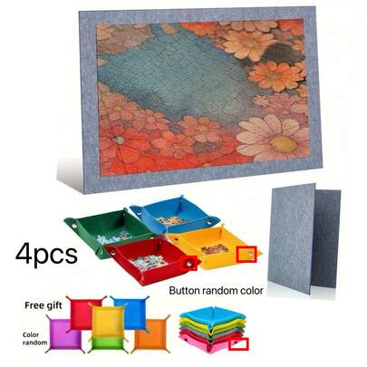 Foldable Puzzle Board Felt Mat With 4 Sorting Trays, Suitable For Puzzles Up To 1000 Pieces, Protective Mat Designed For Puzzling