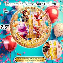 50 Pz Plato Cartón Premium Pastelero Happy Birthday Hb Rojo Confeti Oro - ¡Felicidades! - Ver 3