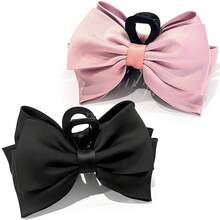 Bow Claw Clip,StrongHold Cute Bow Hair Claw Clips Women Girls,Nonslip Silky Big Hair Bows Ribbons Hair Claws,Large Claw Clips Thick/Thin Hair Styling Accessories Gifts (Black,)Valentine's Day SQIV - Pink,Black - View 1