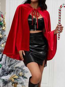 1 Peça Capa com Capuz Curta de Veludo Dourado, Fantasia de Halloween para Mulheres, Xale de Bruxa Elfa para Festa, Vermelho, Preto, Verde Escuro, Carnaval e Natal