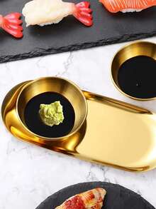 12件/6件/3件斋月金色酱汁碗托盘套装，优雅不锈钢蘸酱杯寿司蘸酱碗上菜托盘小吃盘，厨房/餐厅/母亲节/派对/婚礼/乔迁之喜的理想之选 - 金色 - 查看 6