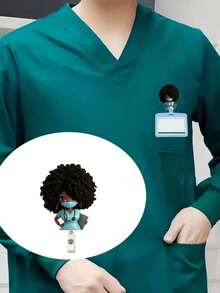 2D 平面亚克力护士女孩证件卡套 - 可伸缩卡扣，耐用标签，适用于医学生和执业护士 - 耐用 PMMA 材质，用于工作场所身份识别，医疗标签夹 | 趣味设计 | 耐用亚克力材质，护士配件，返校季，教师礼物 - 彩色 - 查看 3