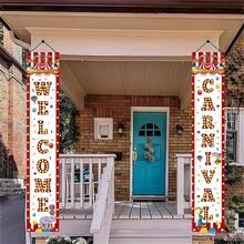 2-Piece Carnival Circus Polyester Door Pair, 12x 70.8inch Porch Flags With Clown, Balloon, And Tent Design, Perfect For Home, Party, And Outdoor Decoration - No Electricity Required - 樣式 1 - 查看 10
