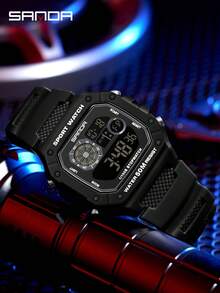 SANDA 2202 Fashion Men's Electronic Watch Sports Multifunctional Waterproof LED Luminous Single Display Small Square Electronic Watch - Black - View 2