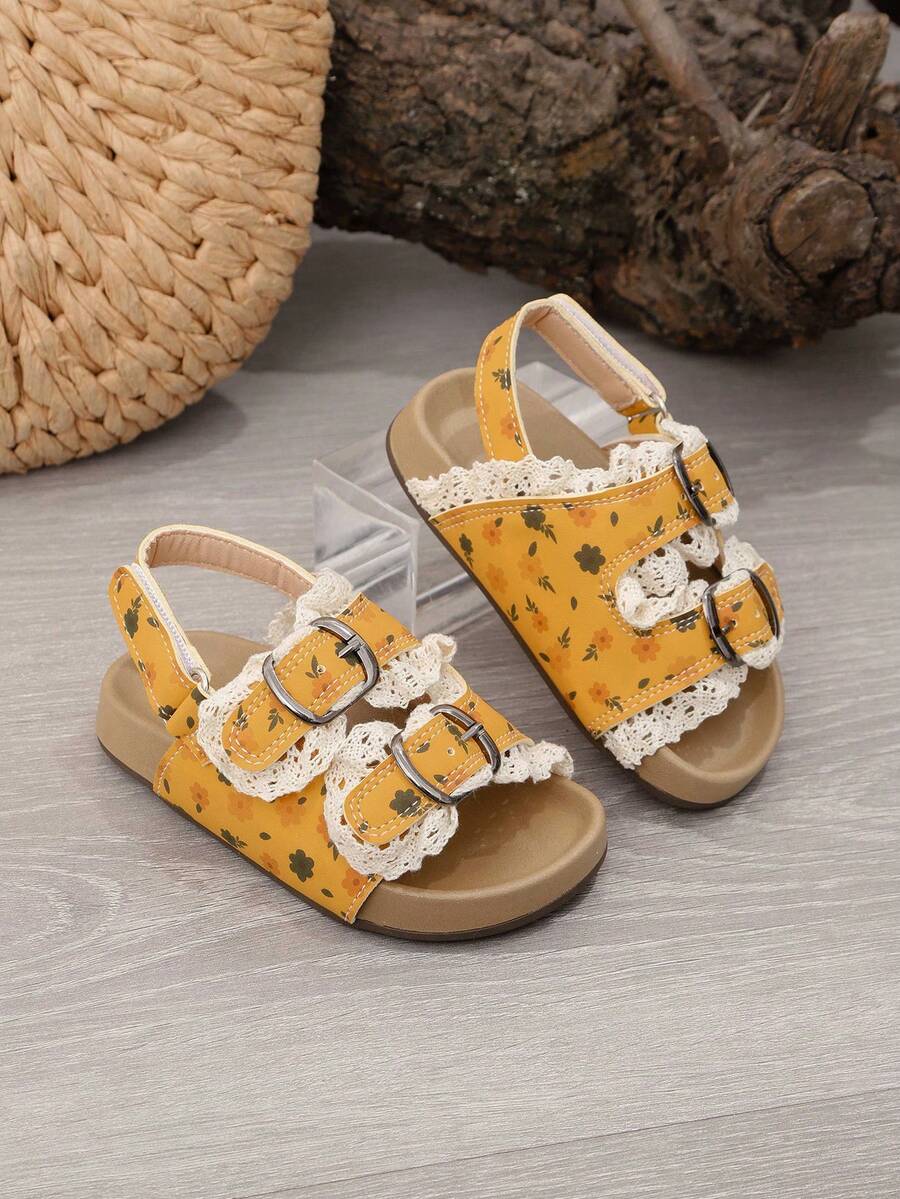 1 Pair Ballet Style Girls Sandals, New Summer Kids Ditsy Floral Toddler Open Toe Beach Shoes, Princess Shoes
