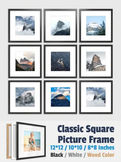 XXBANZHUAN 8x8/10x10/12x12 Inch Square Classic Photo Frame, Available In Black/White/Brown, Displays 3.5x3.5 Inch (With Mat) Or 8x8 Inch (Without Mat) Photos, Sizes 20x20 Cm/25x25 Cm/30x30 Cm. Suitable For Living Room, Bedroom, Desk, Bookshelf Or Wall Decor, Adding A Warm And Personalized Decorative Effect. Birthday, Wedding Anniversary, Holiday Gift, Moon & Star Theme.